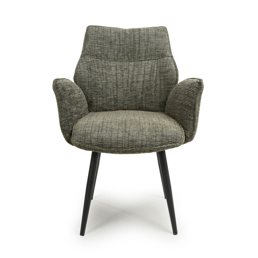 Green Tweed Fabric Swivel Dining Chair Black Metal Legs