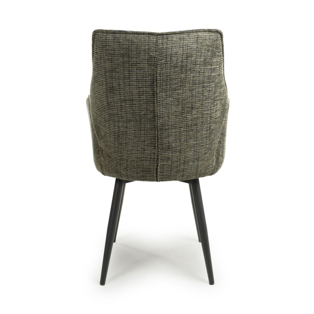 Green Tweed Fabric Swivel Dining Chair Black Metal Legs