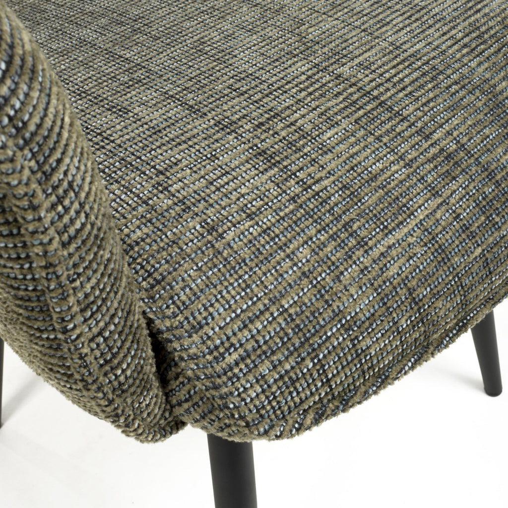 Green Tweed Fabric Swivel Dining Chair Black Metal Legs