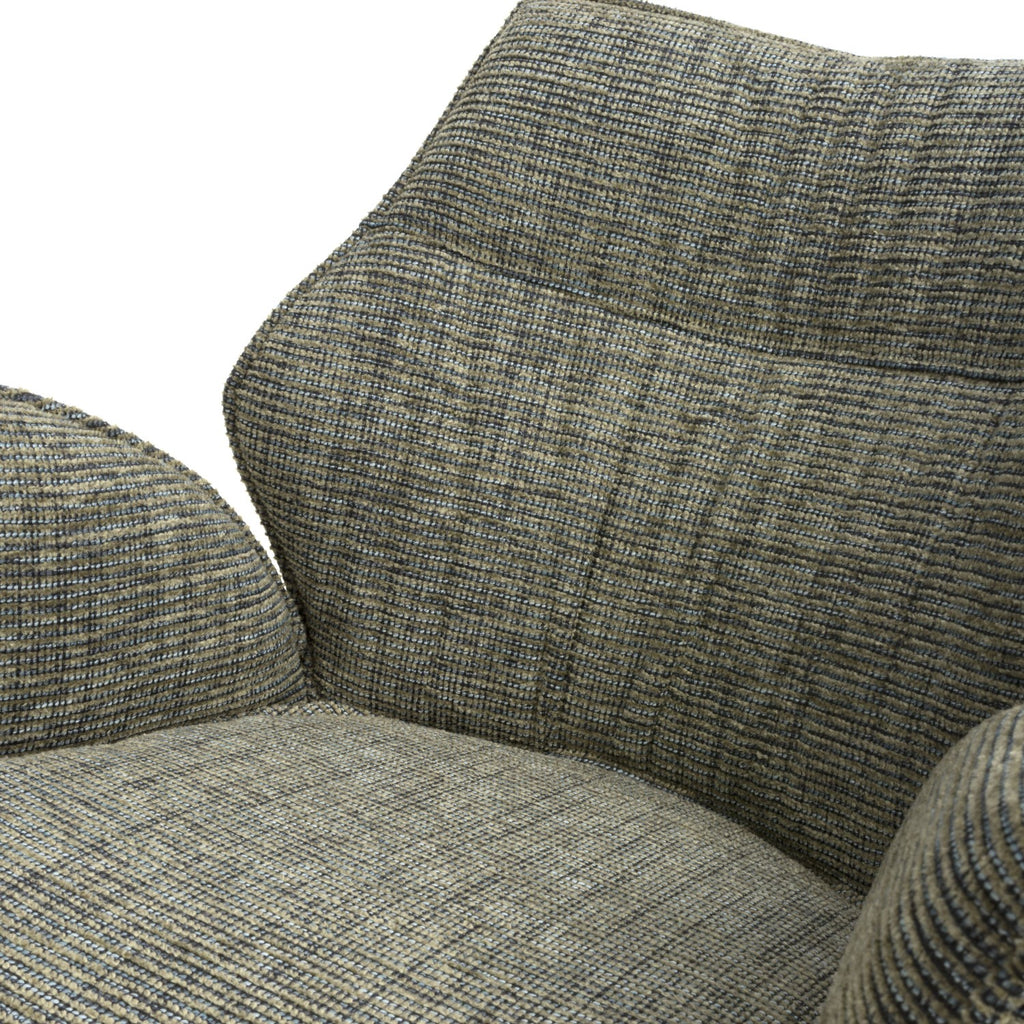 Green Tweed Fabric Swivel Dining Chair Black Metal Legs