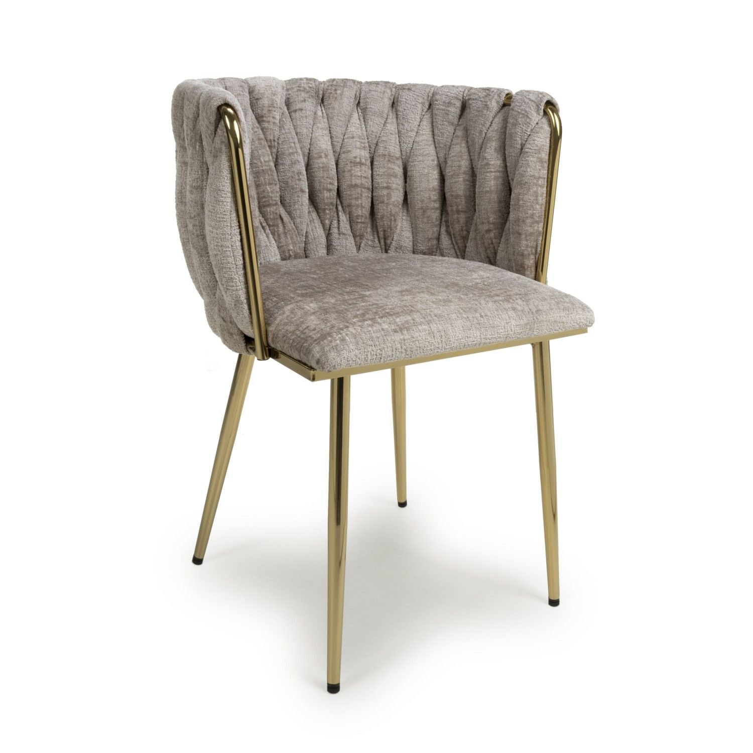 Mink Chenille Effect Fabric Dining Chair Gold Metal Legs