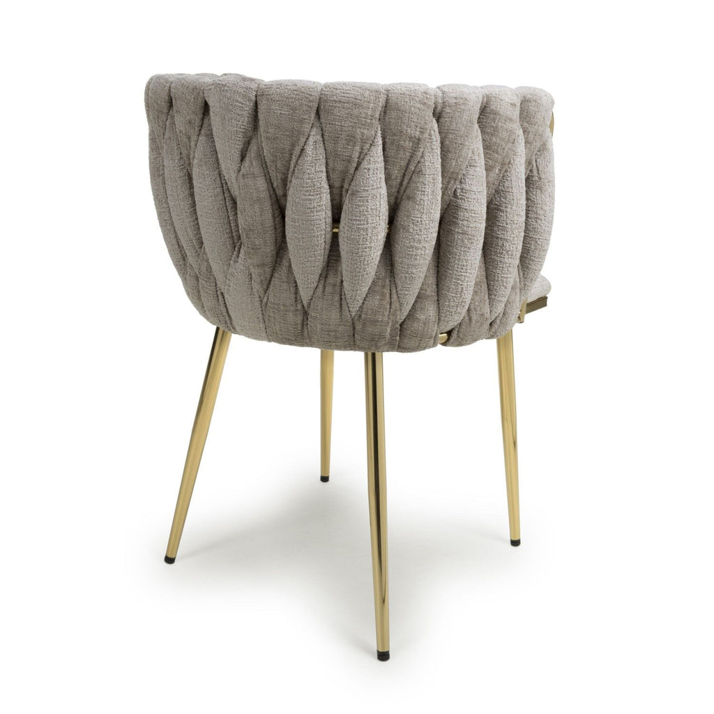 Mink Chenille Effect Fabric Dining Chair Gold Metal Legs