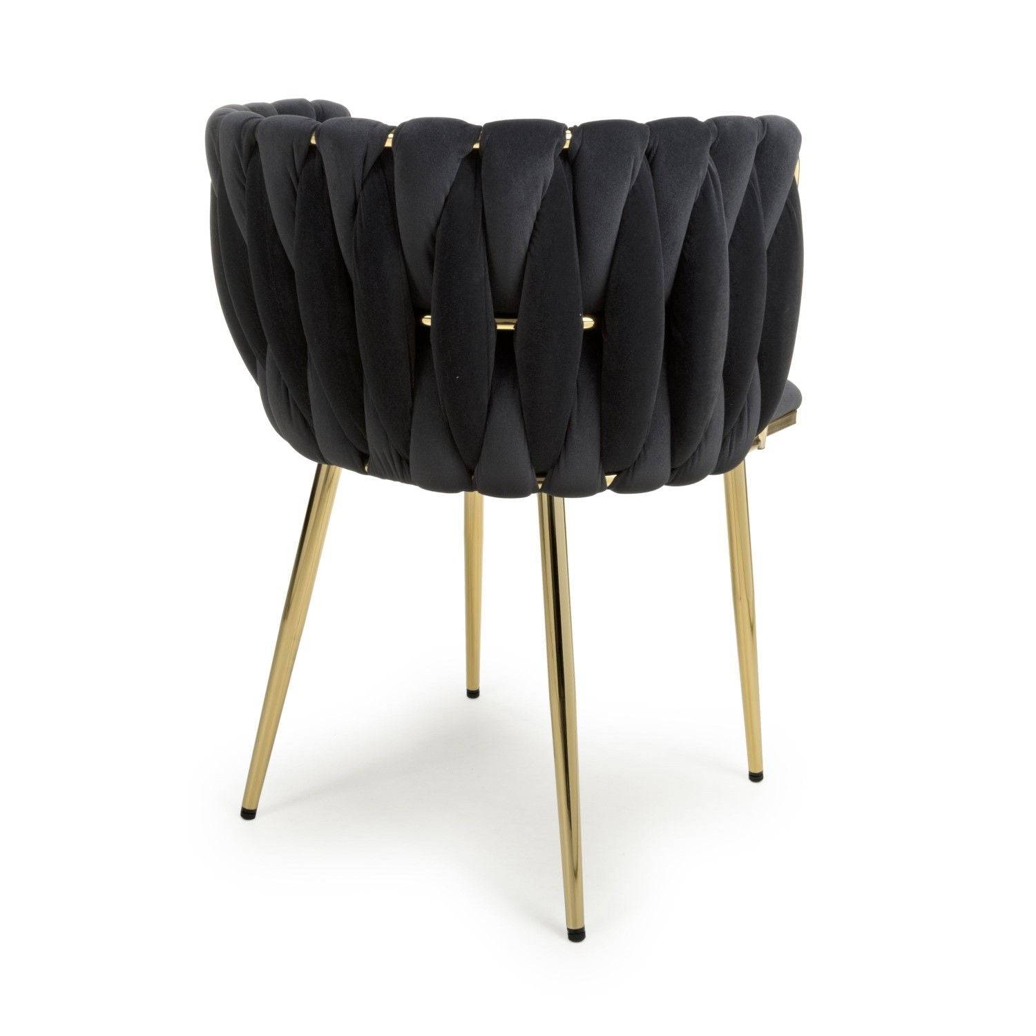 Black Brushed Woven Velvet Dining Chair Gold Metal Legs