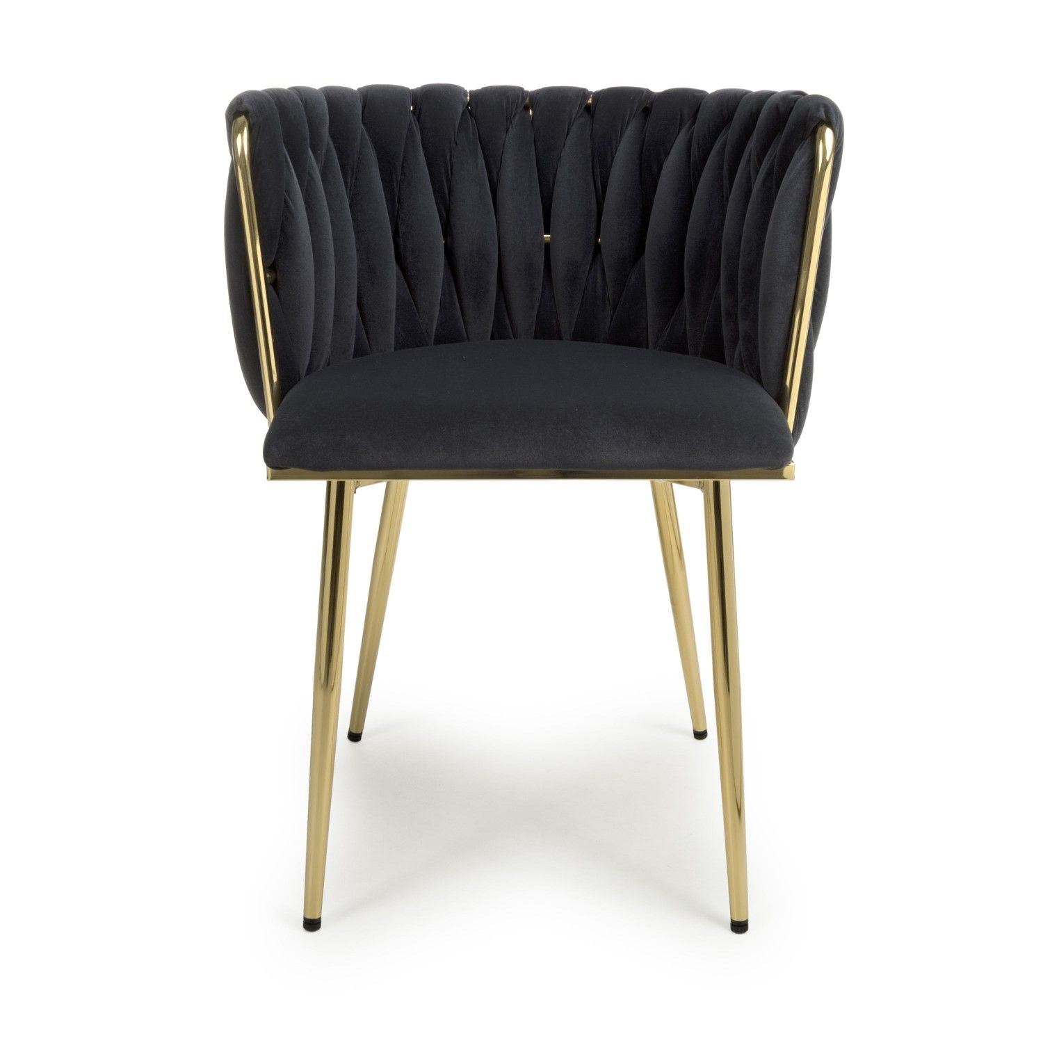 Black Brushed Woven Velvet Dining Chair Gold Metal Legs