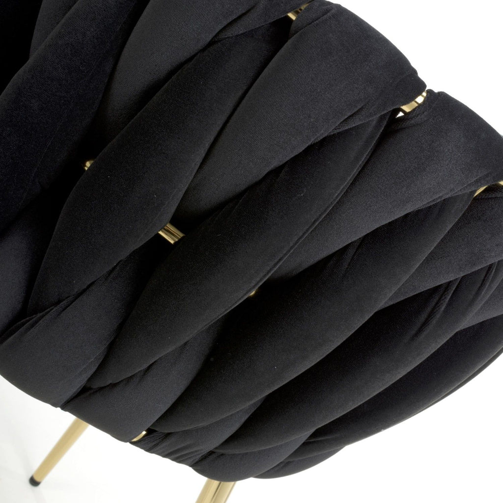 Black Brushed Woven Velvet Dining Chair Gold Metal Legs