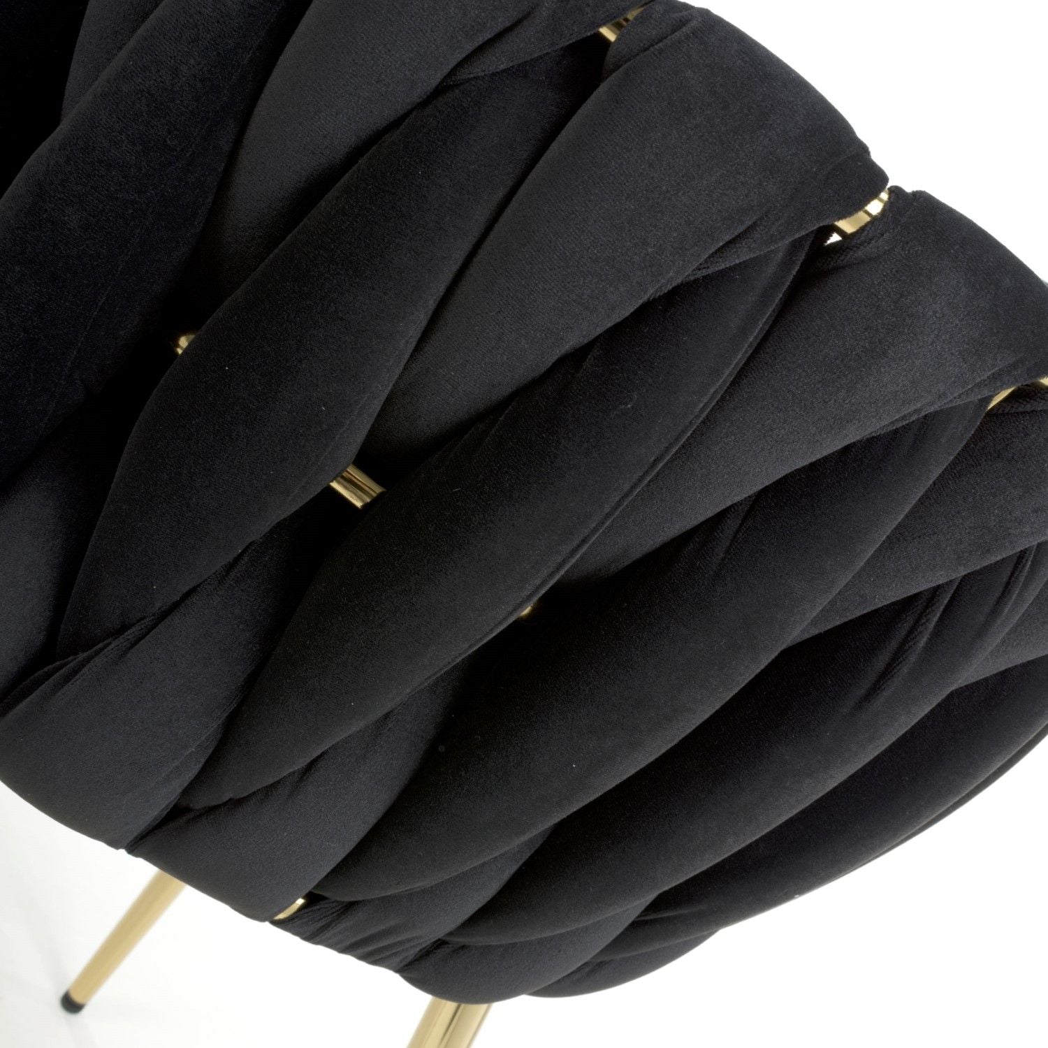 Black Brushed Woven Velvet Dining Chair Gold Metal Legs
