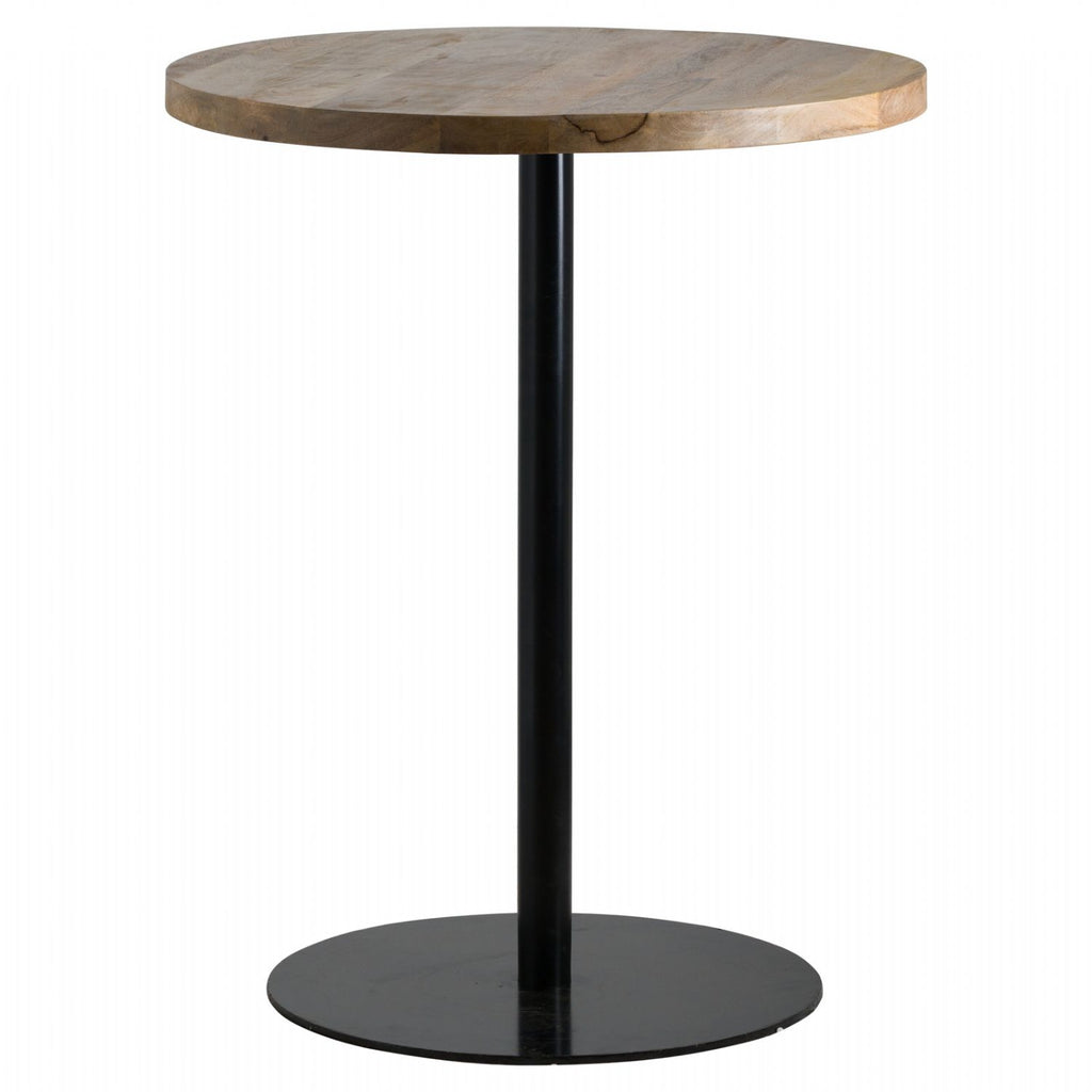 Industrial Style Tall Bar Table With Round Wood Top And Black Finish Metal Base 98x80cm