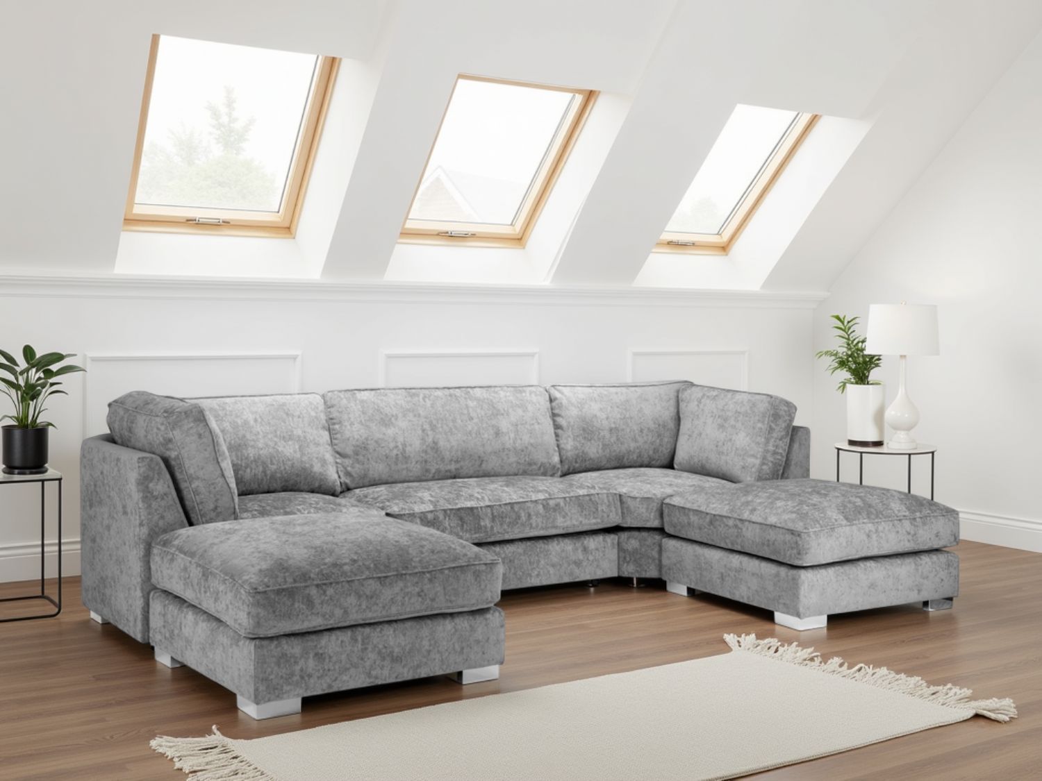 Platinum Fabric U Shape Pillow Back Large Corner Sofa