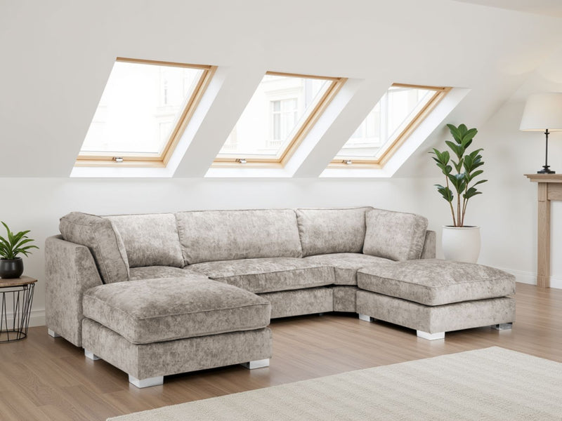 Truffle Fabric Large U Shaped Fullback Corner Sofa