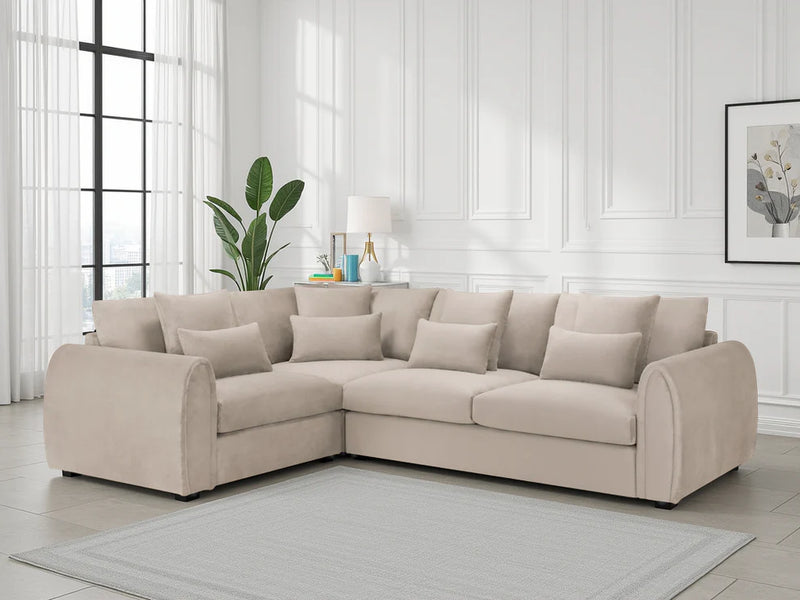 Mocha Velvet Large Corner Sofa Left Hand Facing