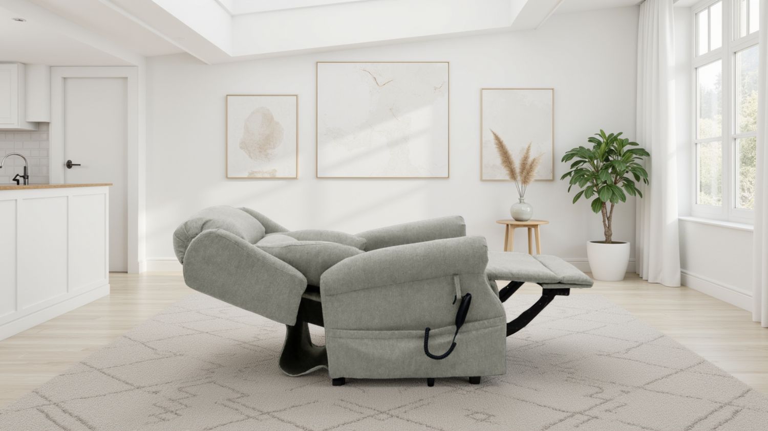 Grey Fabric Lift and Rise Electric Recline Armchair