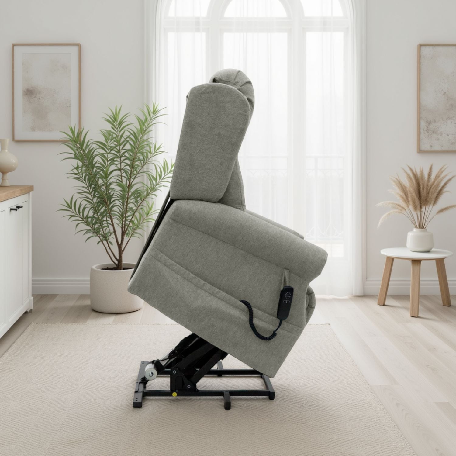 Grey Fabric Lift and Rise Electric Recline Armchair