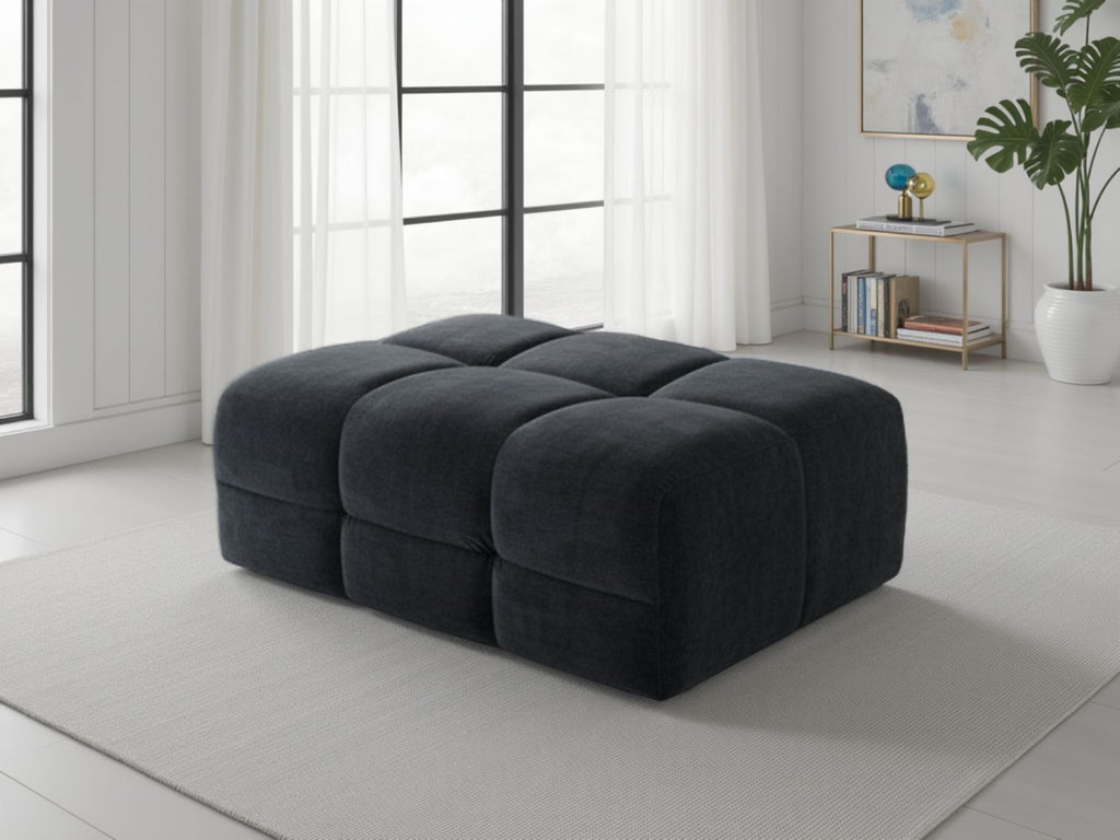 Black Fabric Large Ottoman Footstool Padded Design