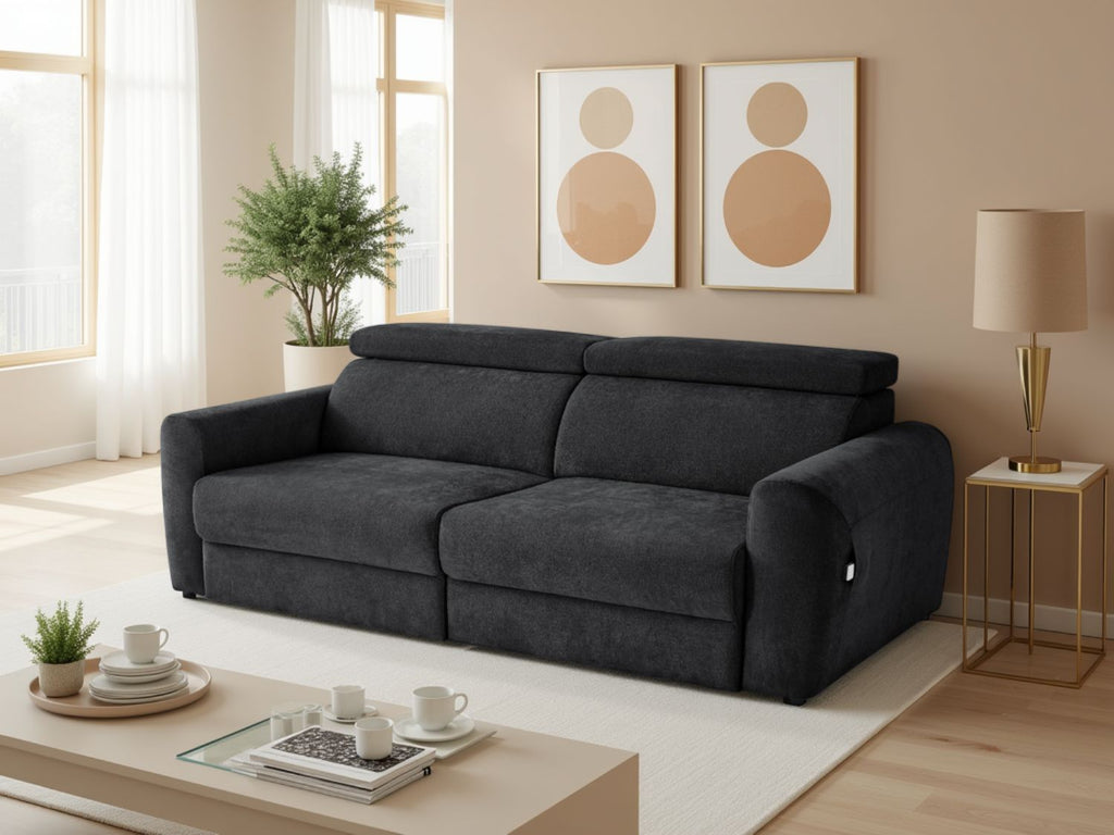 Black Fabric 3 Seater Electric Adjustable Recliner Sofabed