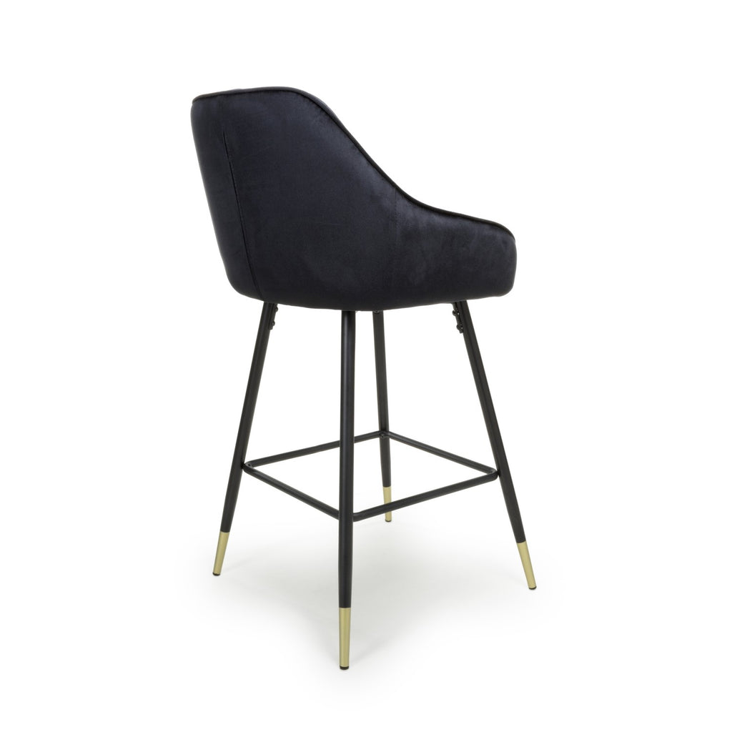 Black Velvet Fabric Bar Stool Black and Gold Metal Legs