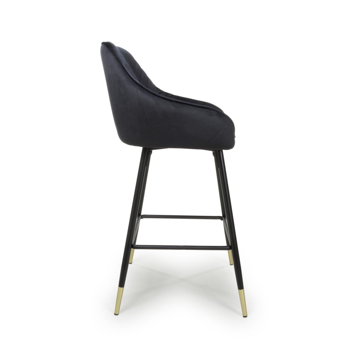Black Velvet Fabric Bar Stool Black and Gold Metal Legs