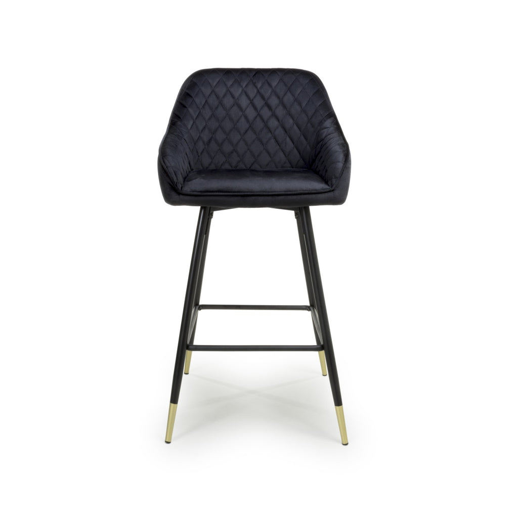 Black Velvet Fabric Bar Stool Black and Gold Metal Legs