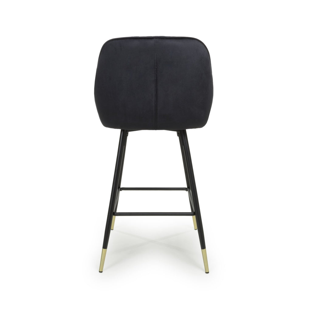 Black Velvet Fabric Bar Stool Black and Gold Metal Legs