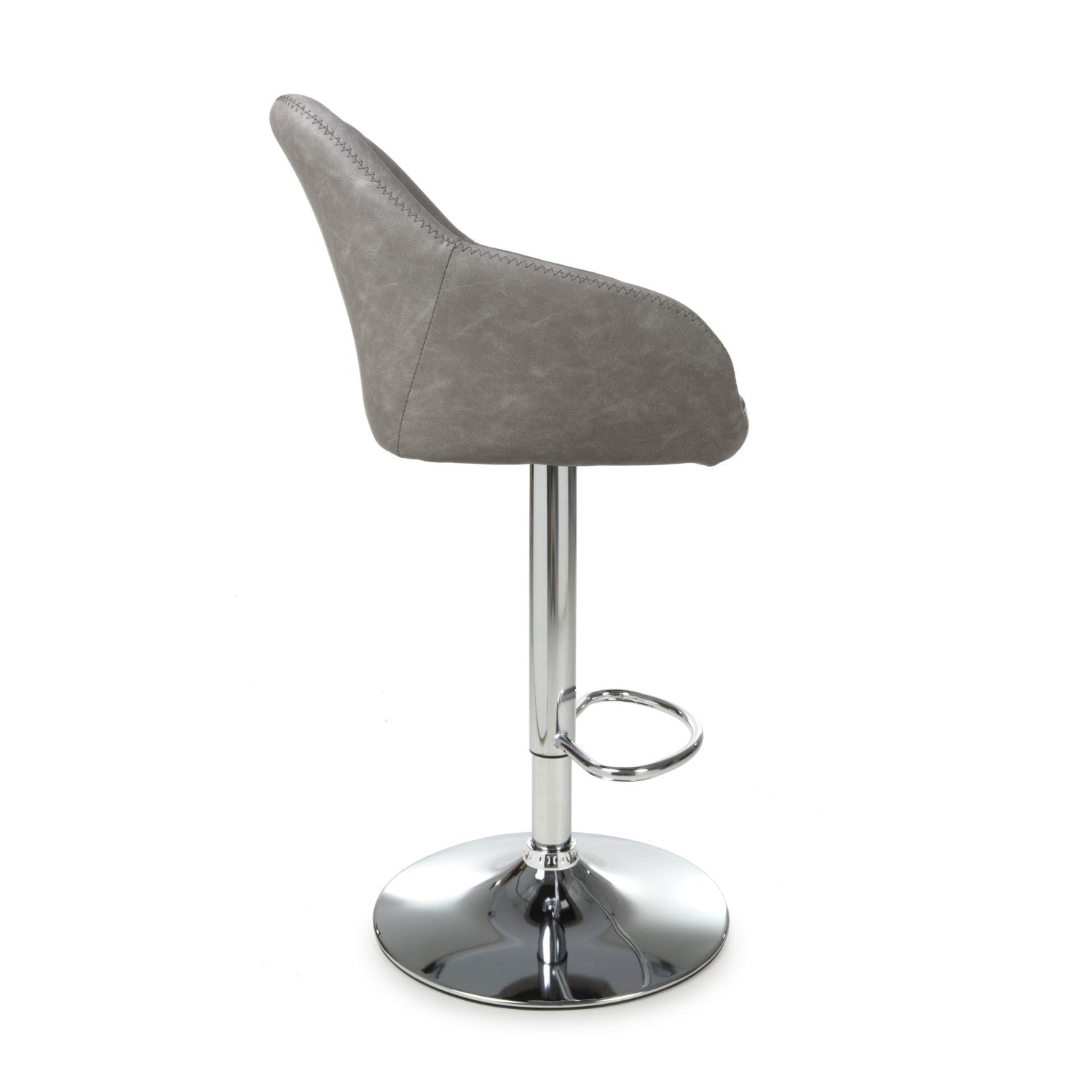 Grey Fabric Adjustable Swivel Bar Stool Chrome Base