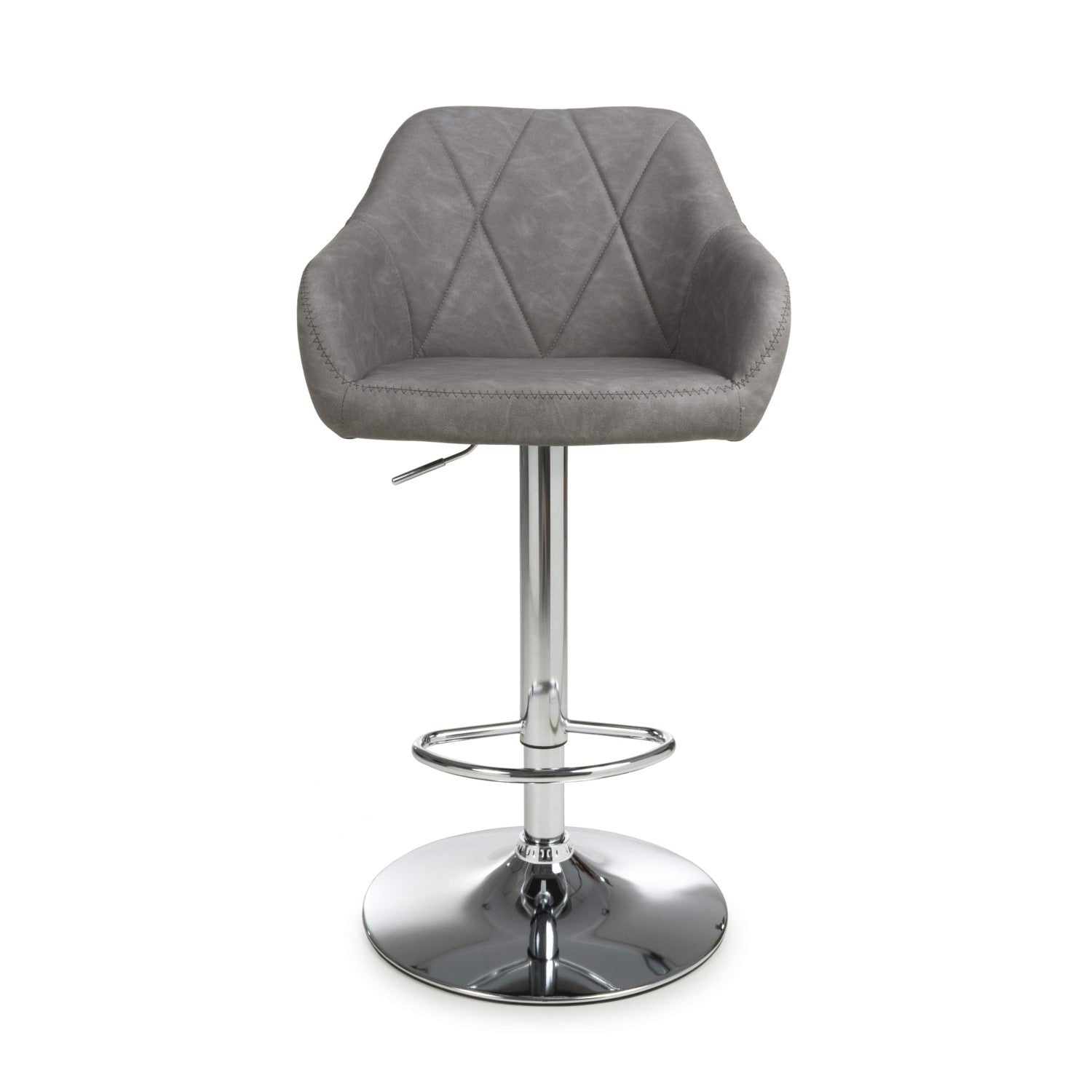 Grey Fabric Adjustable Swivel Bar Stool Chrome Base