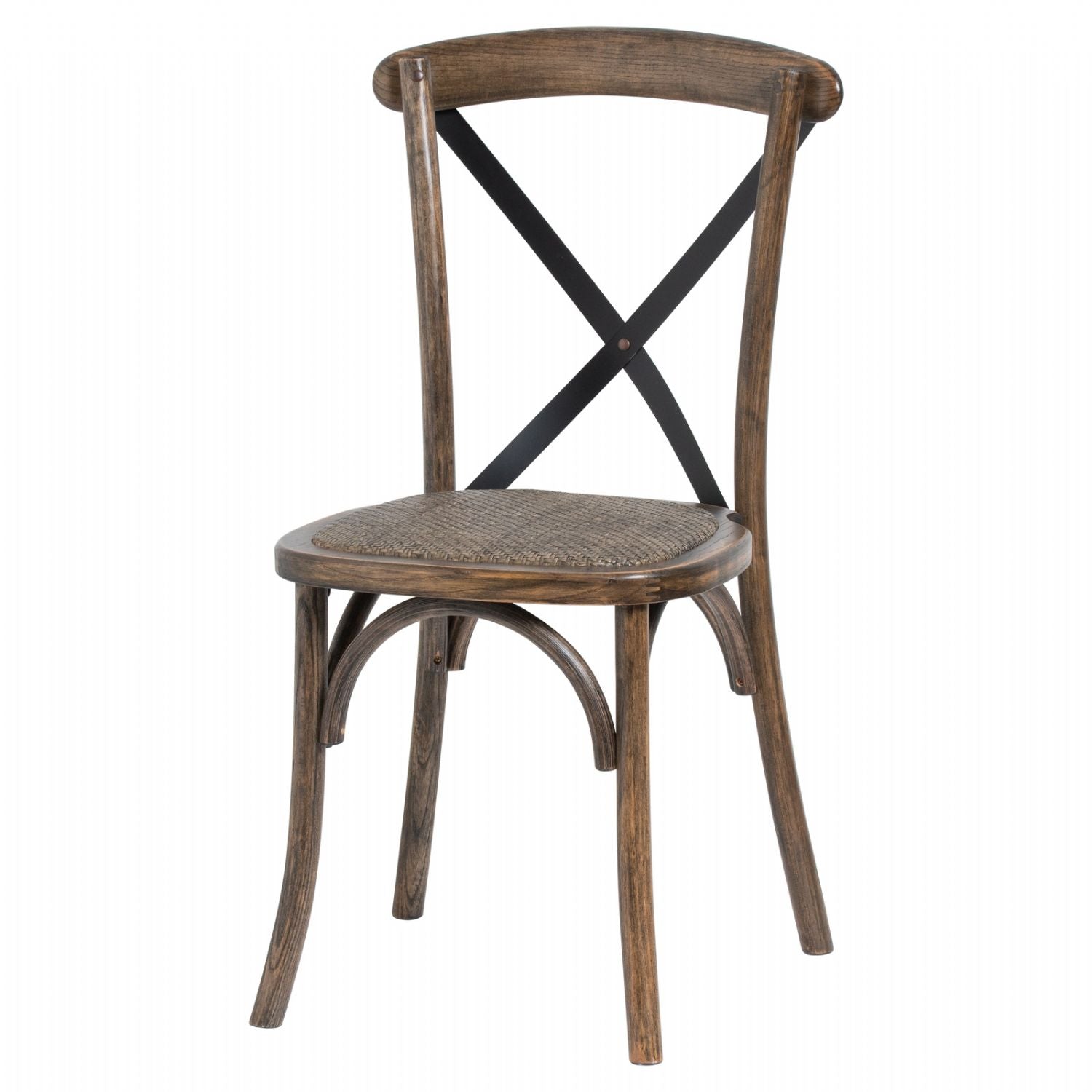 Solid Oak Black Finish Metal Cross Back Rattan Seat Dining Chair Industrial Style
