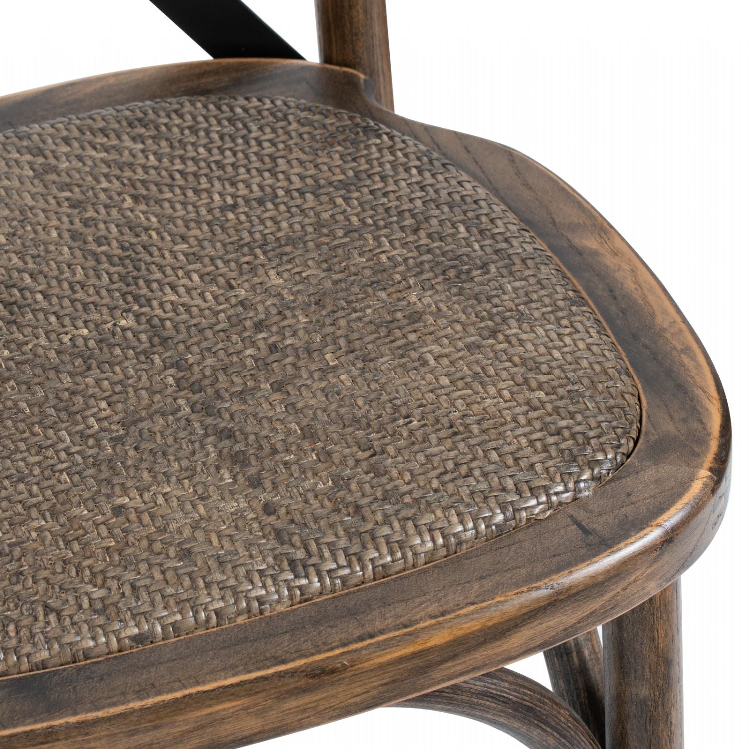 Solid Oak Black Finish Metal Cross Back Rattan Seat Dining Chair Industrial Style