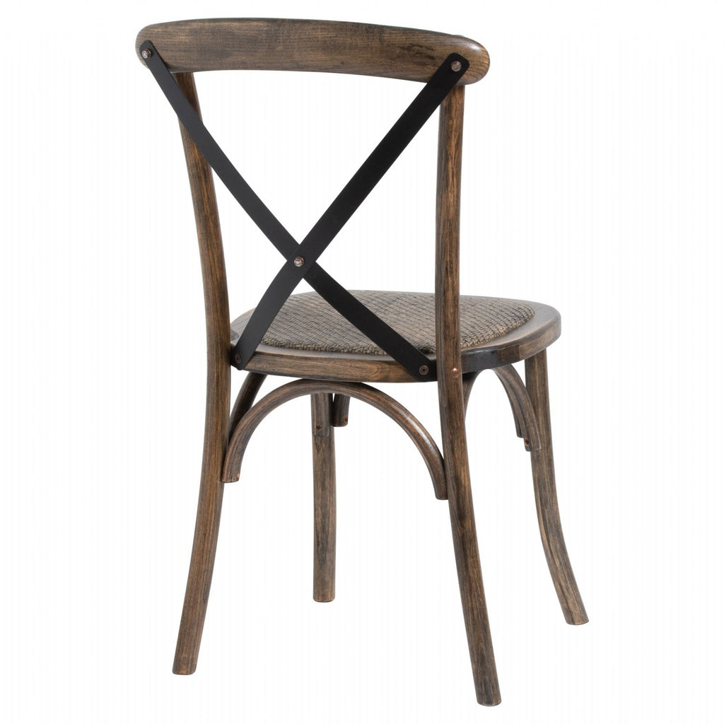 Solid Oak Black Finish Metal Cross Back Rattan Seat Dining Chair Industrial Style