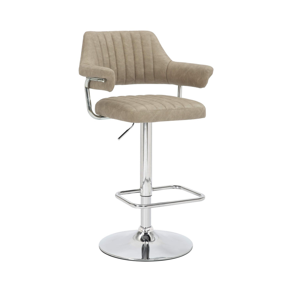 Mink Leather Effect Adjustable Swivel Bar Stool Chrome Base