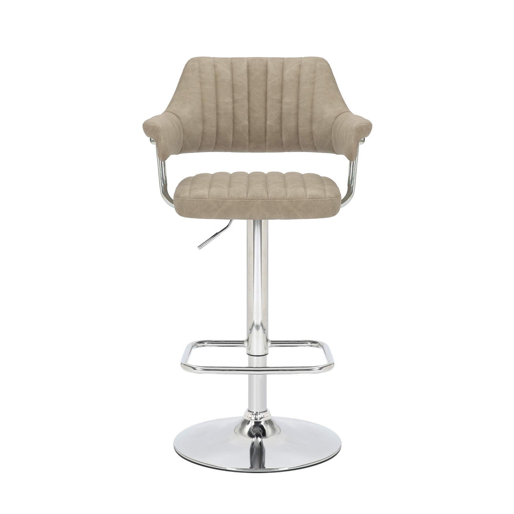 Mink Leather Effect Adjustable Swivel Bar Stool Chrome Base