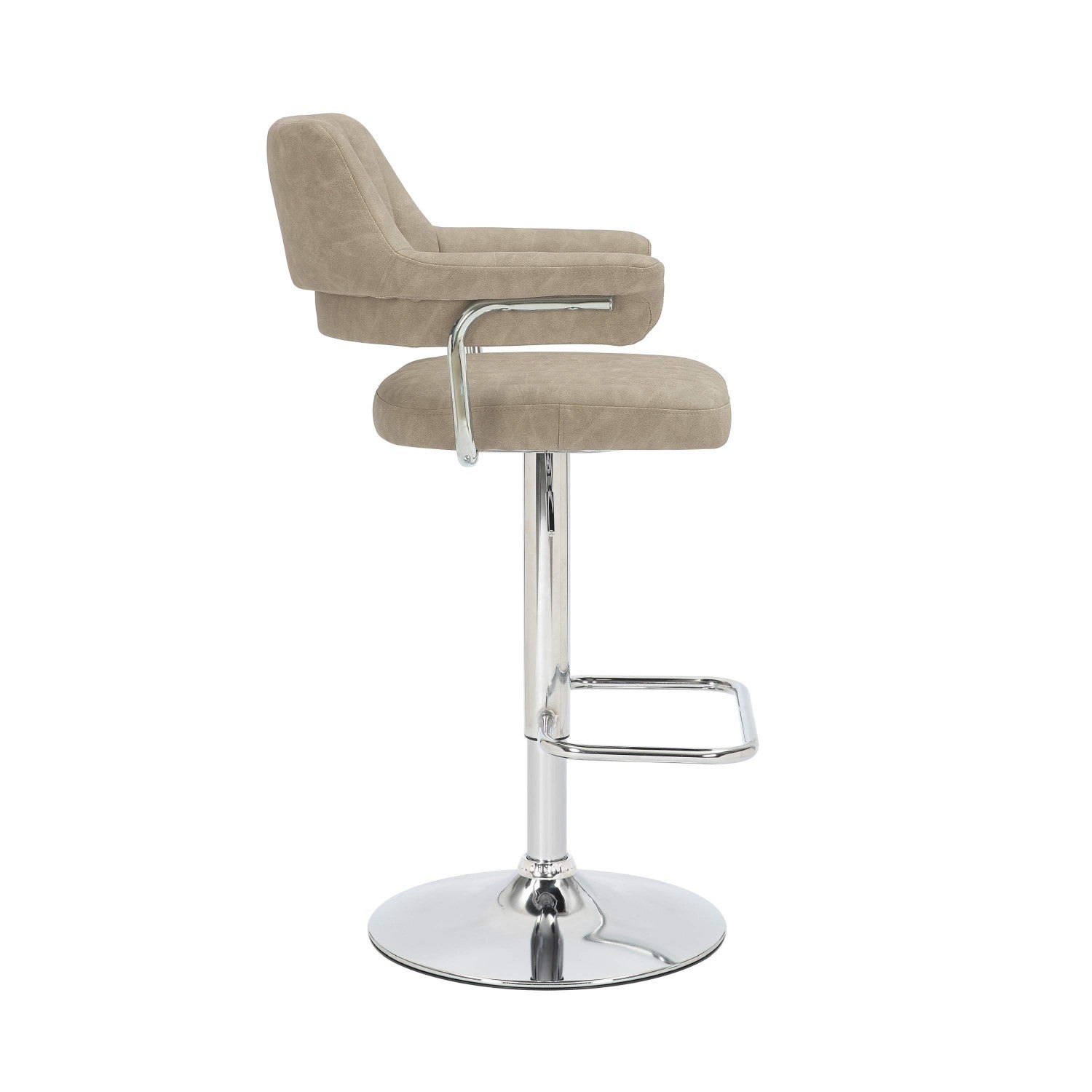 Mink Leather Effect Adjustable Swivel Bar Stool Chrome Base