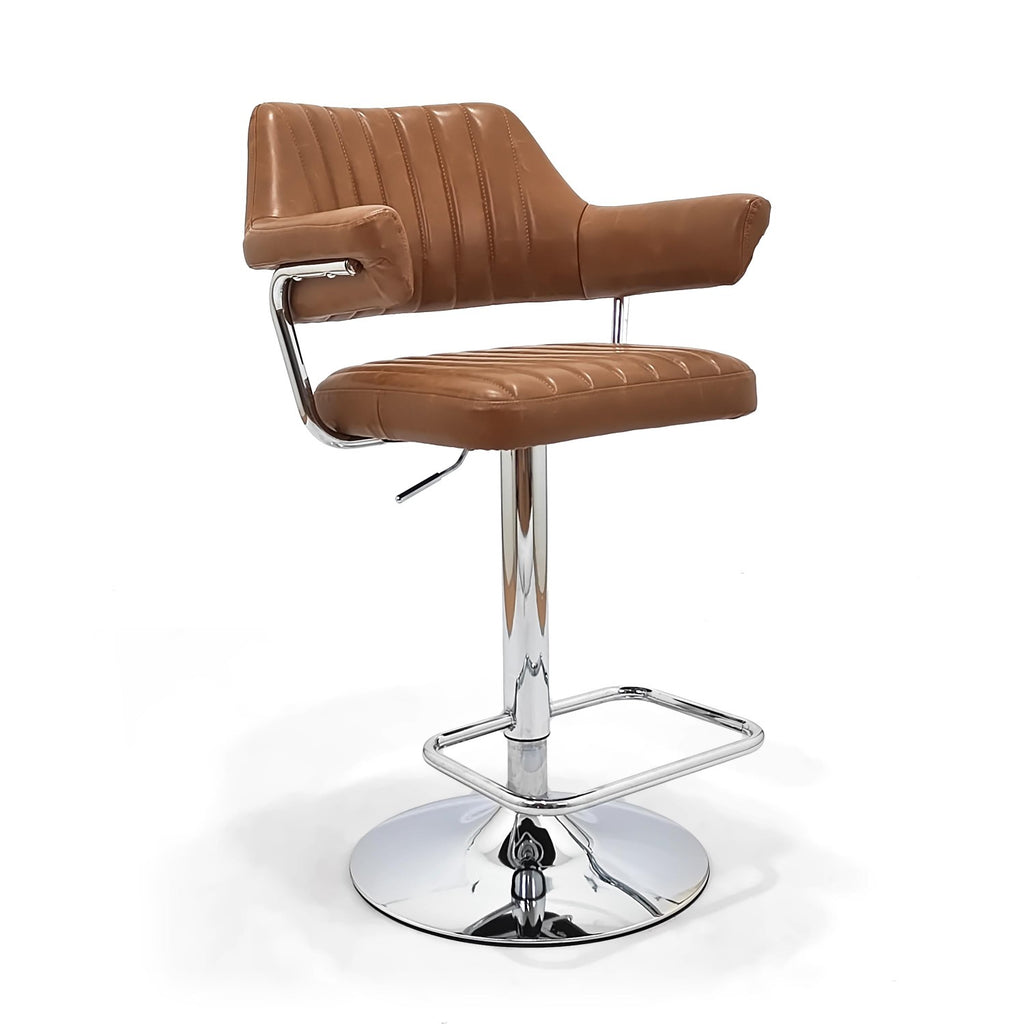Tan Leather Effect Swivel Bar Stool with Chrome Base
