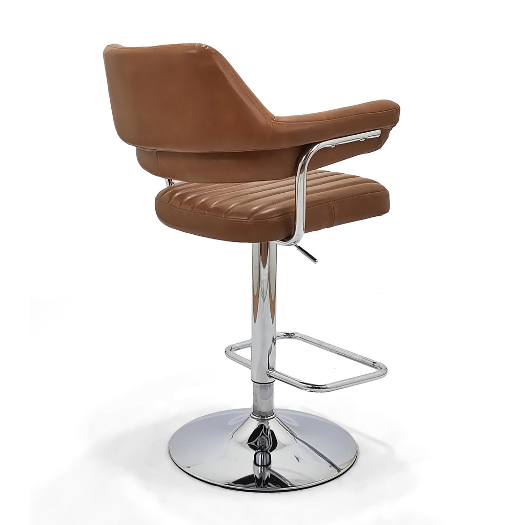 Tan Leather Effect Swivel Bar Stool with Chrome Base