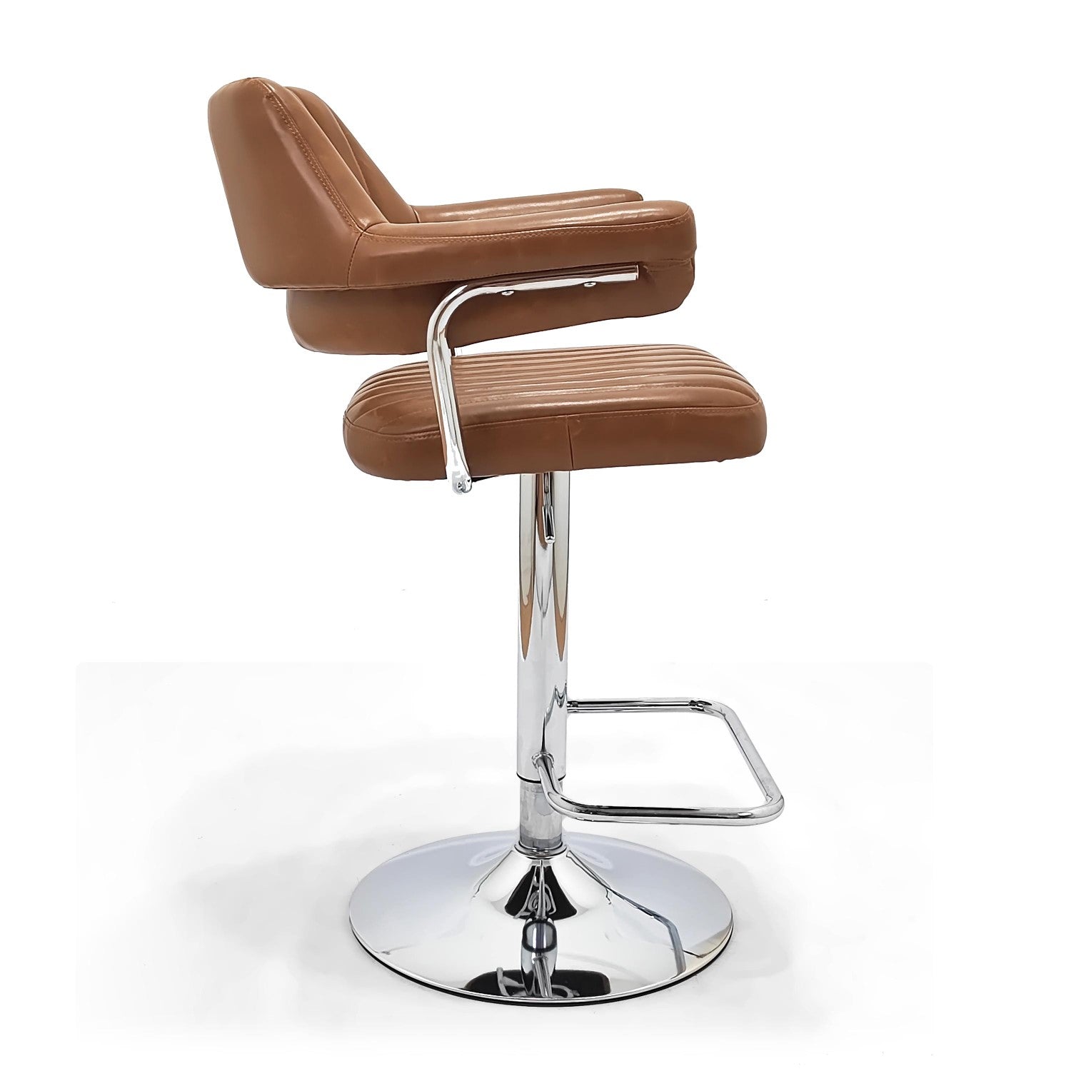 Tan Leather Effect Swivel Bar Stool with Chrome Base