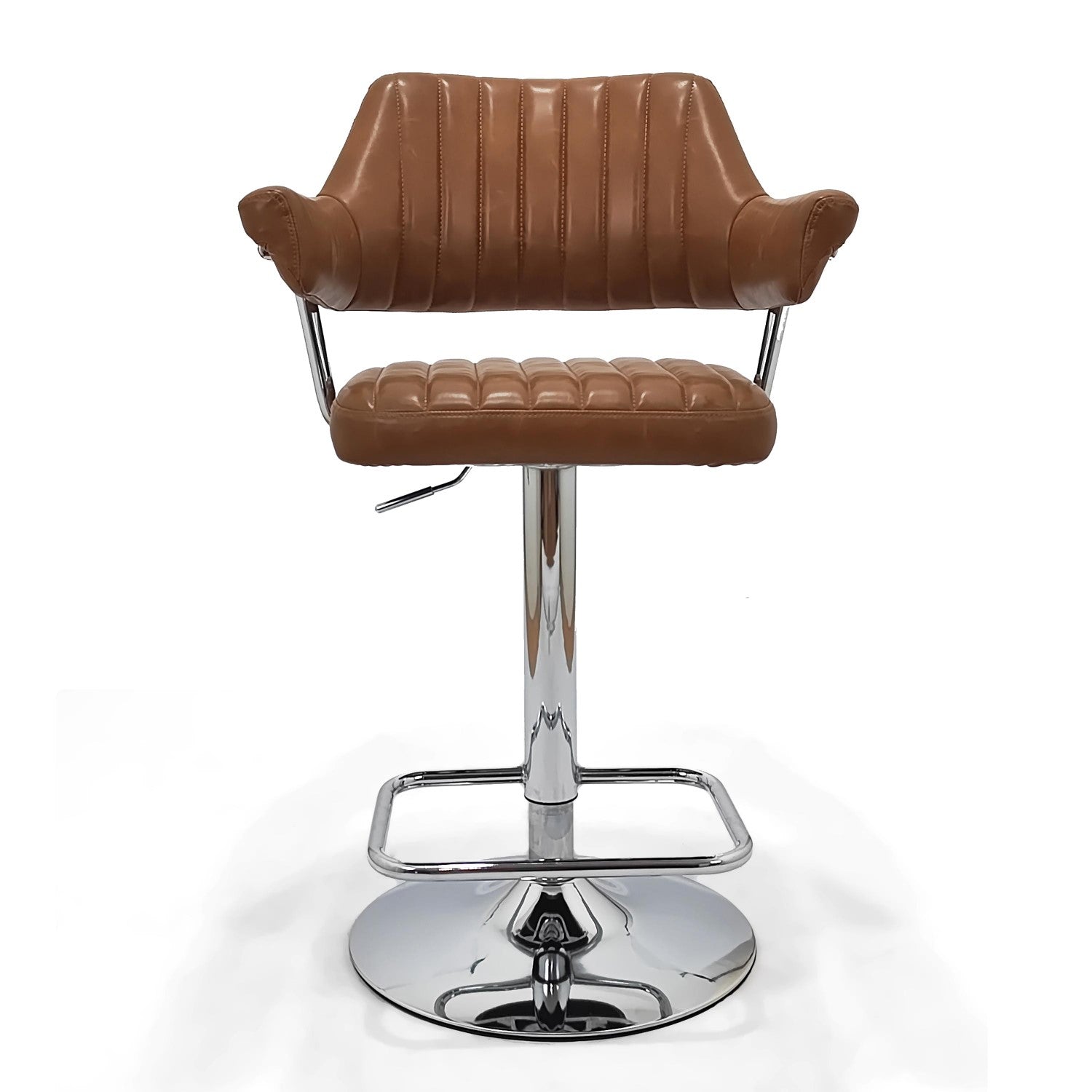 Tan Leather Effect Swivel Bar Stool with Chrome Base