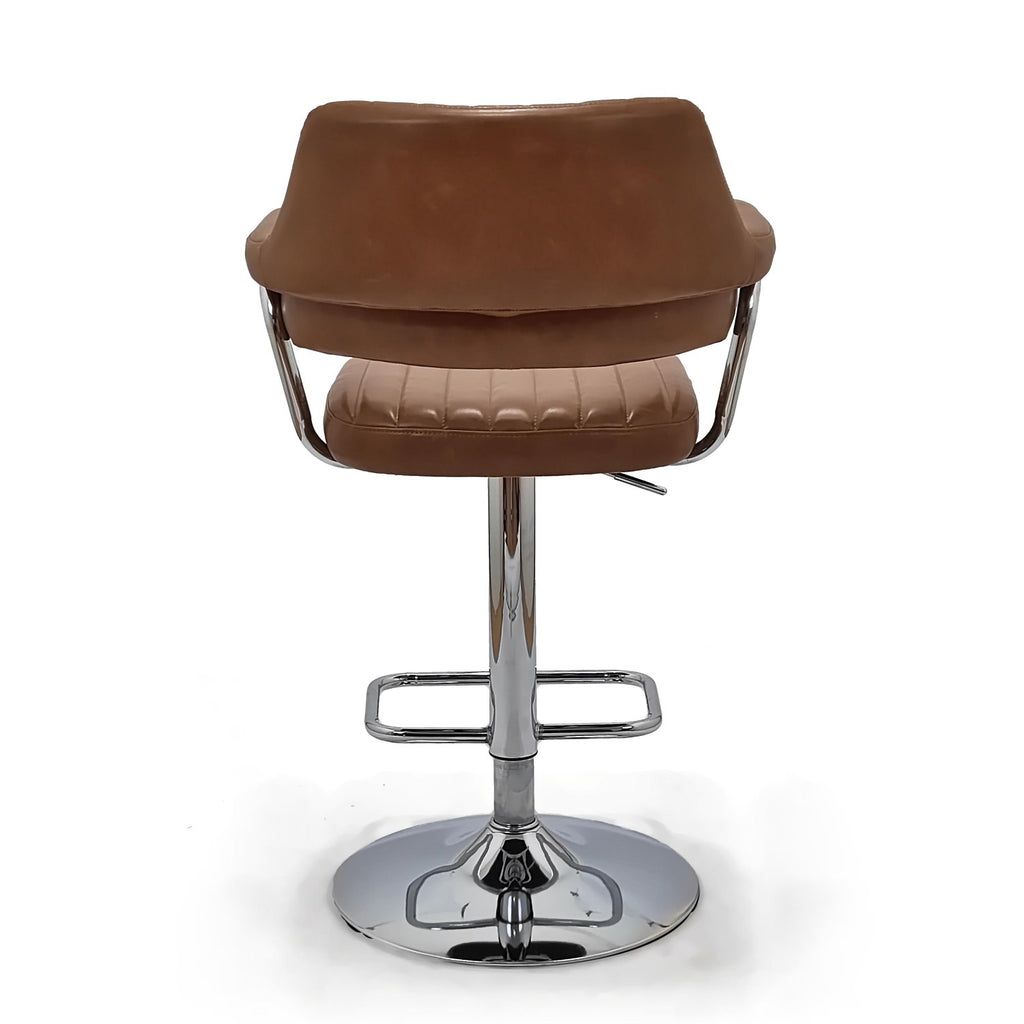 Tan Leather Effect Swivel Bar Stool with Chrome Base