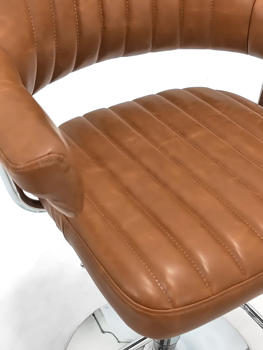 Tan Leather Effect Swivel Bar Stool with Chrome Base