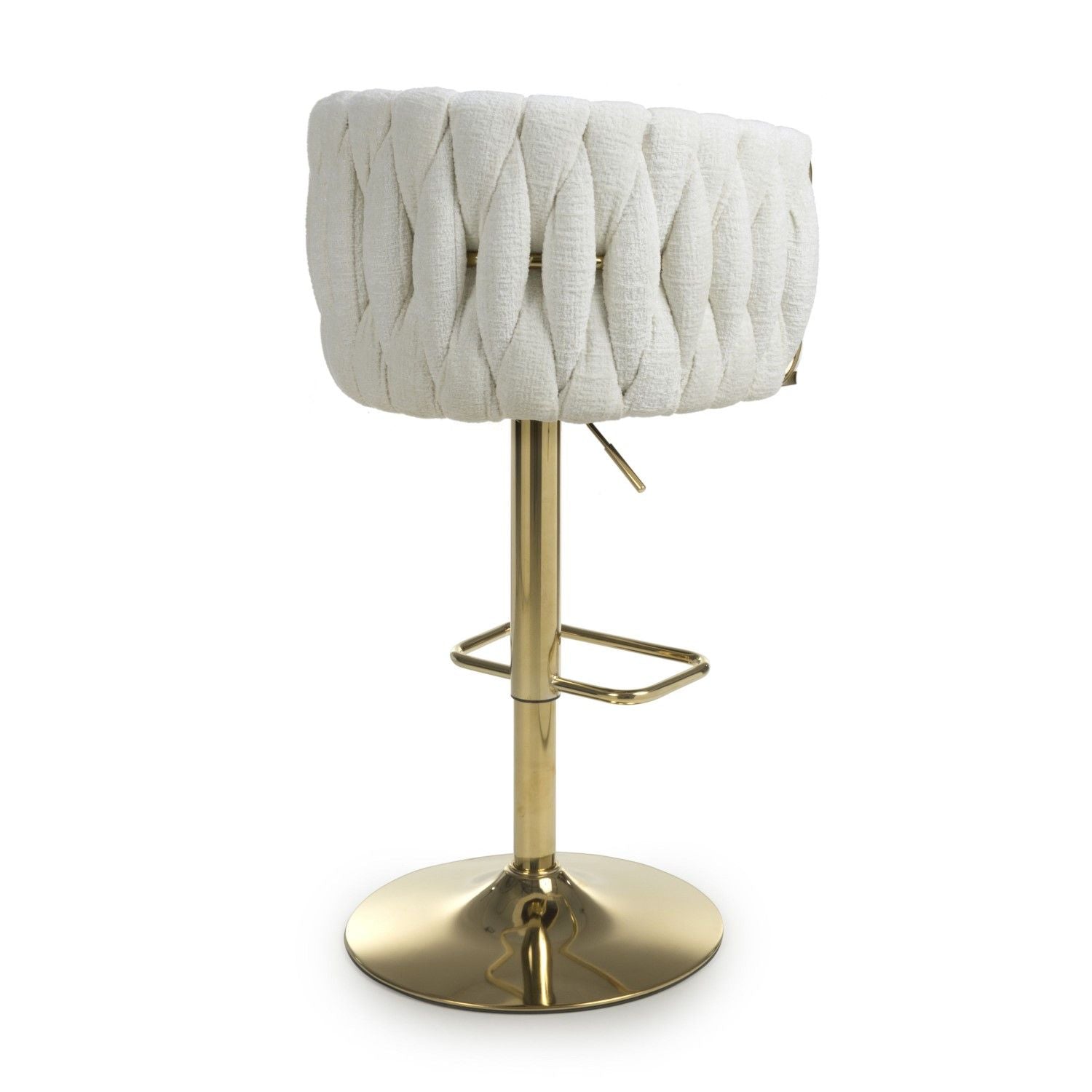 Cream Linen Fabric Adjustable Swivel Bar Stool Gold Legs