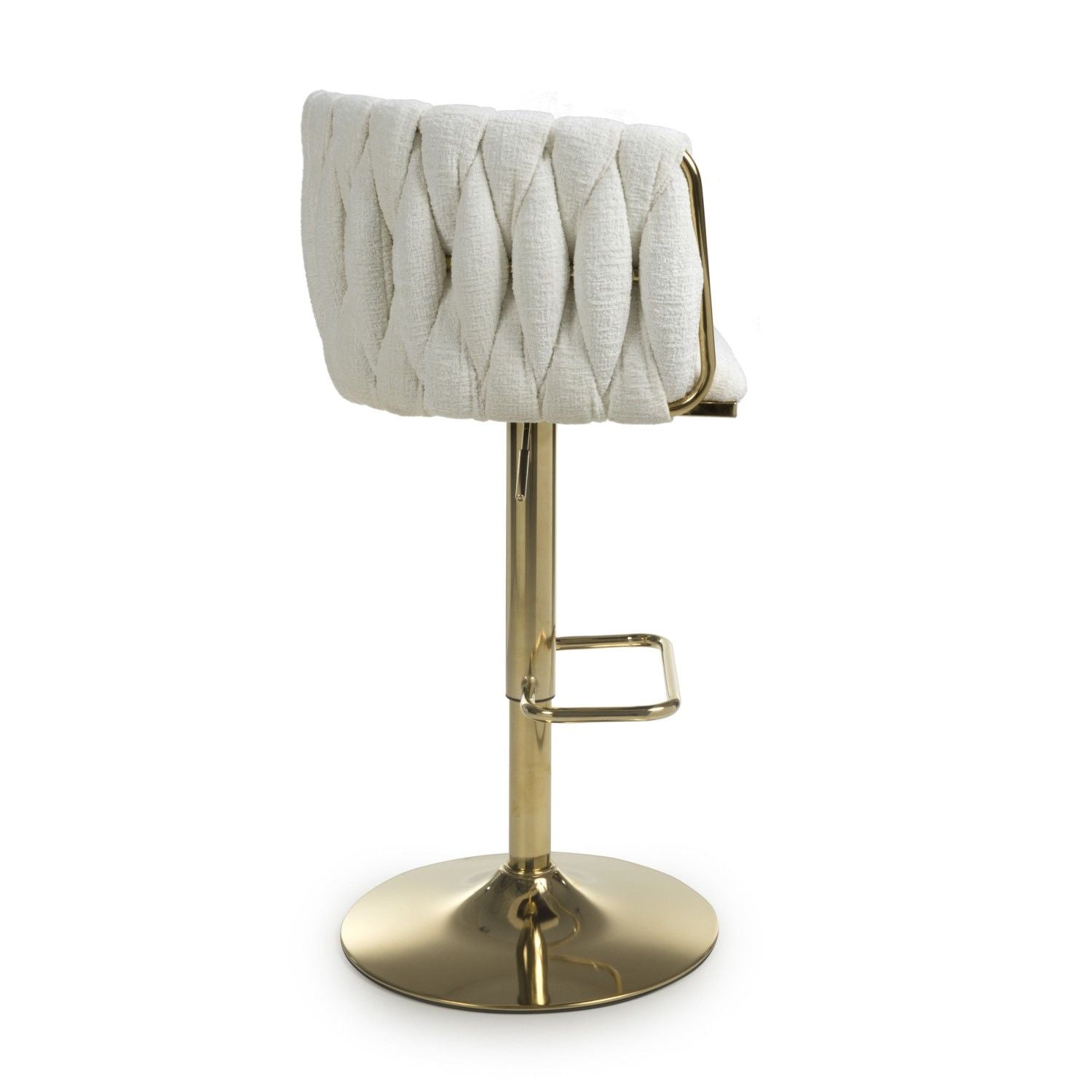 Cream Linen Fabric Adjustable Swivel Bar Stool Gold Legs