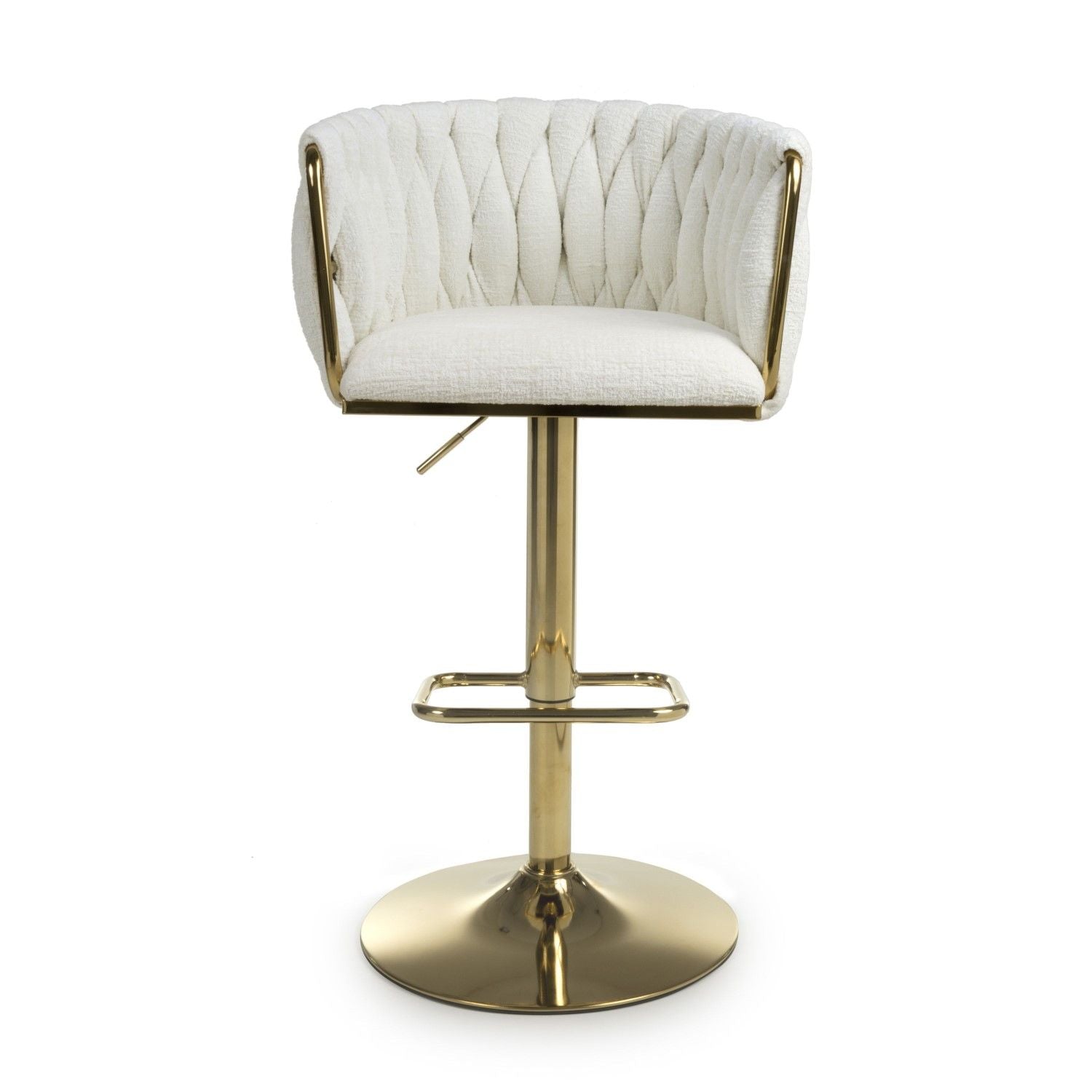 Cream Linen Fabric Adjustable Swivel Bar Stool Gold Legs