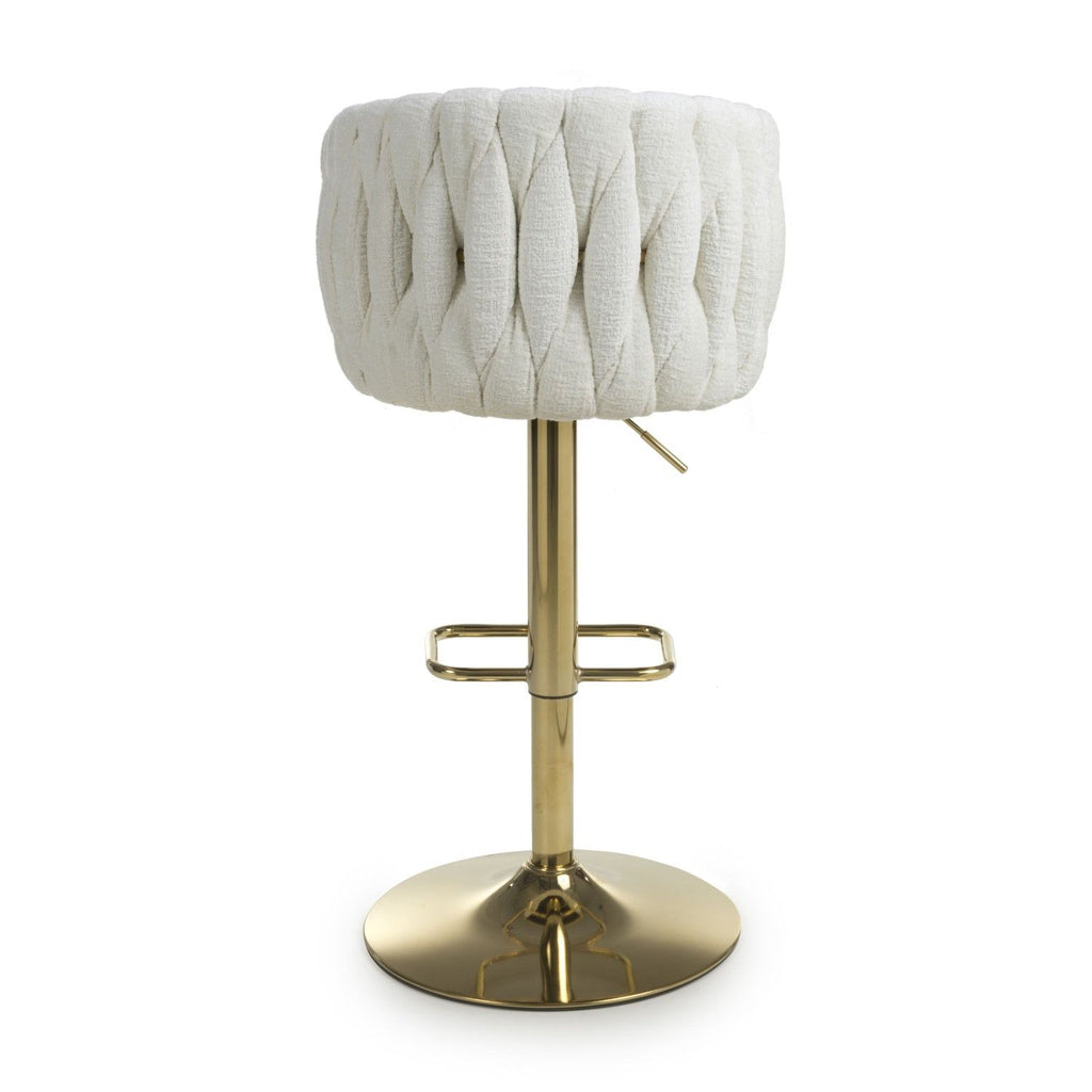 Cream Linen Fabric Adjustable Swivel Bar Stool Gold Legs