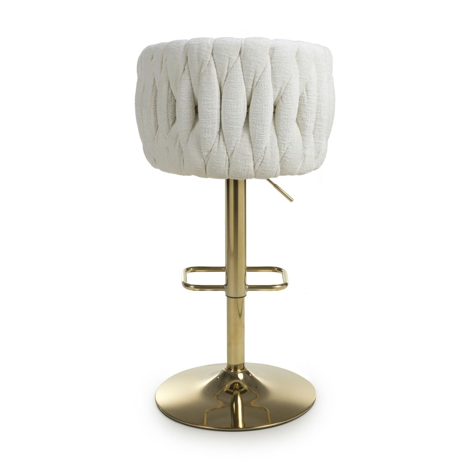 Cream Linen Fabric Adjustable Swivel Bar Stool Gold Legs