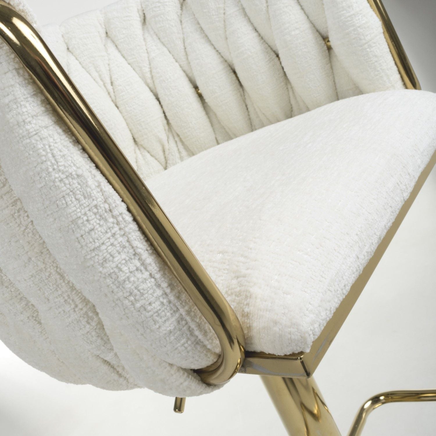 Cream Linen Fabric Adjustable Swivel Bar Stool Gold Legs