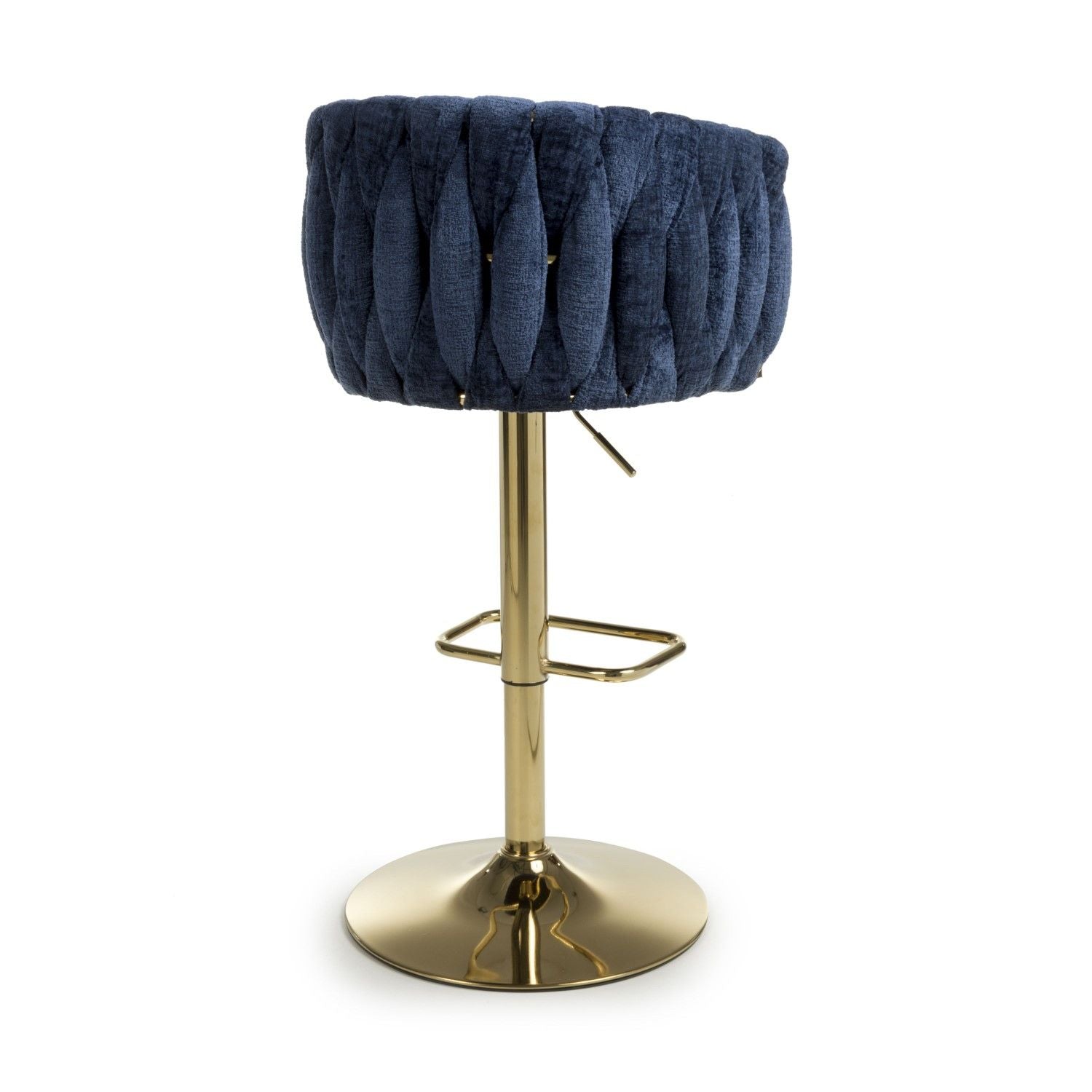 Blue Linen Fabric Adjustable Swivel Bar Stool Gold Legs