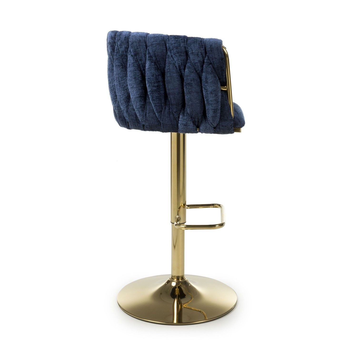 Blue Linen Fabric Adjustable Swivel Bar Stool Gold Legs
