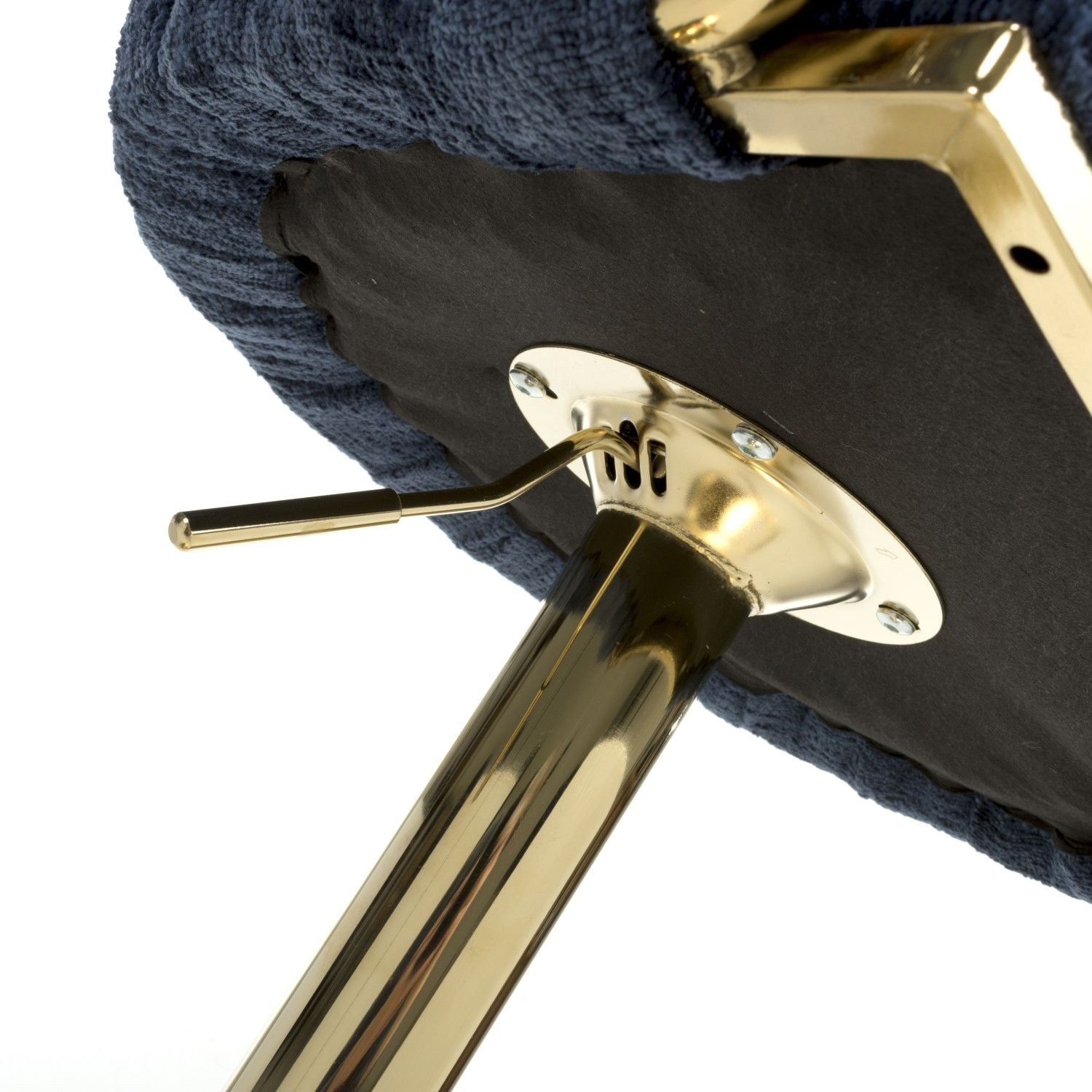 Blue Linen Fabric Adjustable Swivel Bar Stool Gold Legs