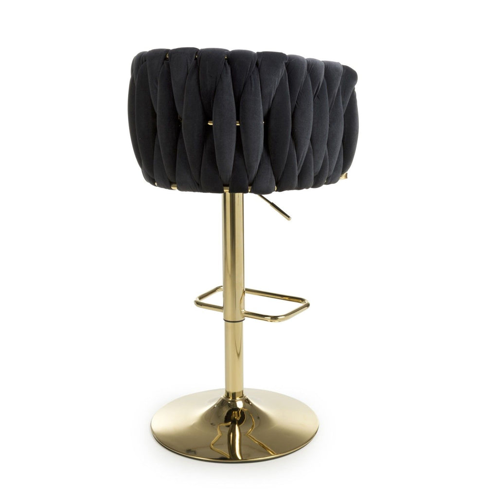 Black Velvet Fabric Adjustable Swivel Bar Stool Gold Legs