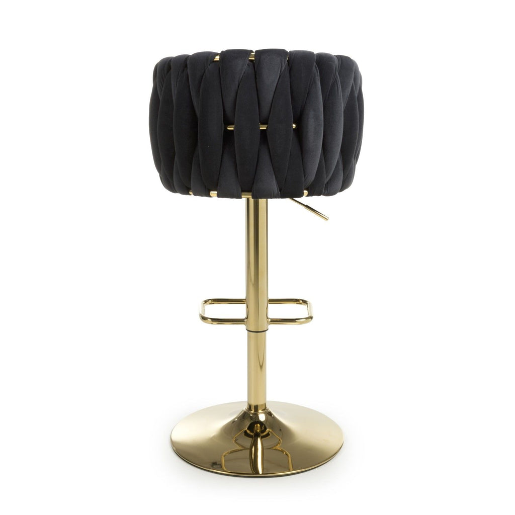 Black Velvet Fabric Adjustable Swivel Bar Stool Gold Legs