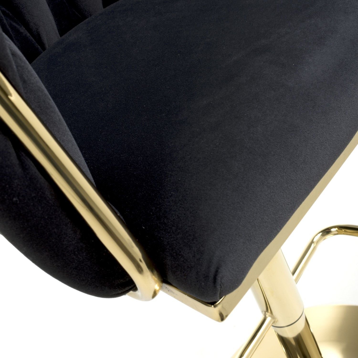 Black Velvet Fabric Adjustable Swivel Bar Stool Gold Legs
