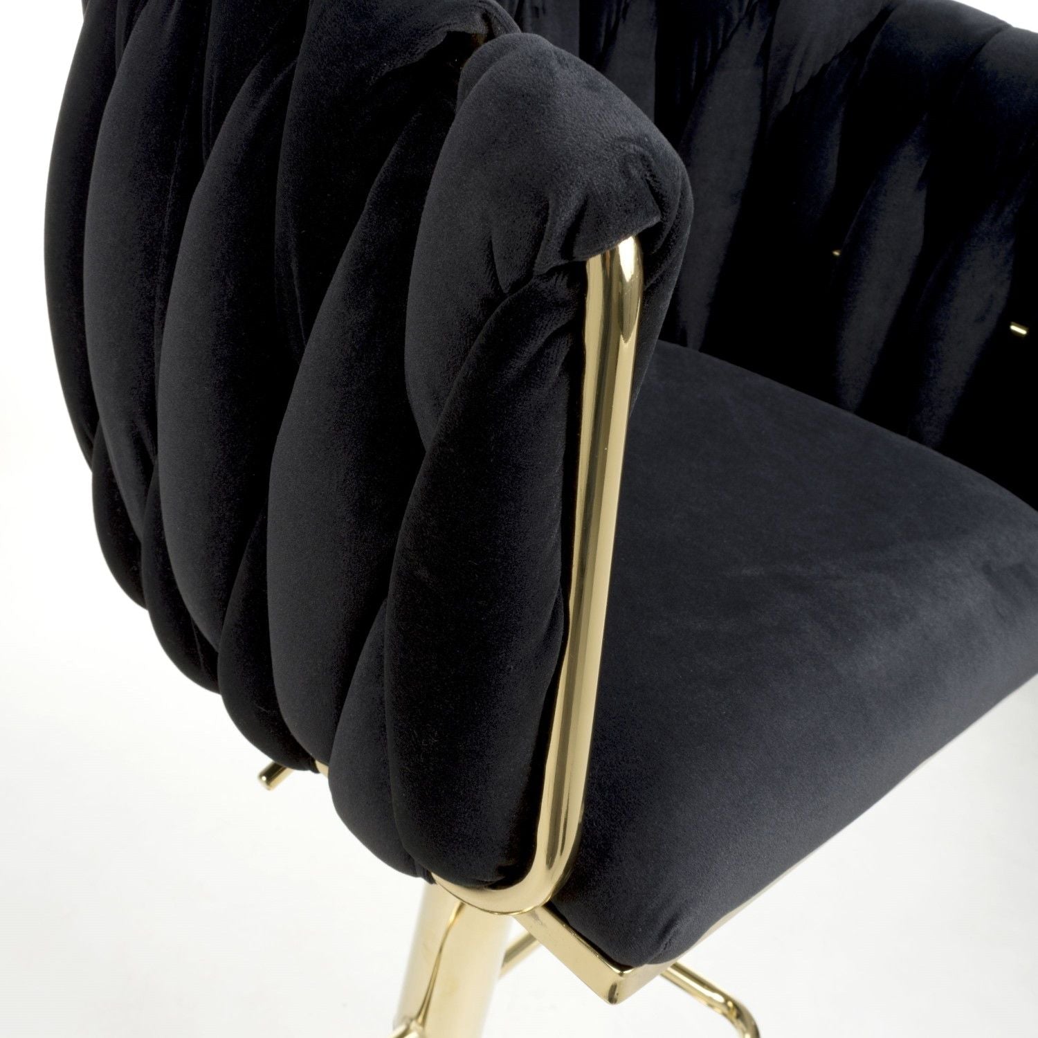 Black Velvet Fabric Adjustable Swivel Bar Stool Gold Legs