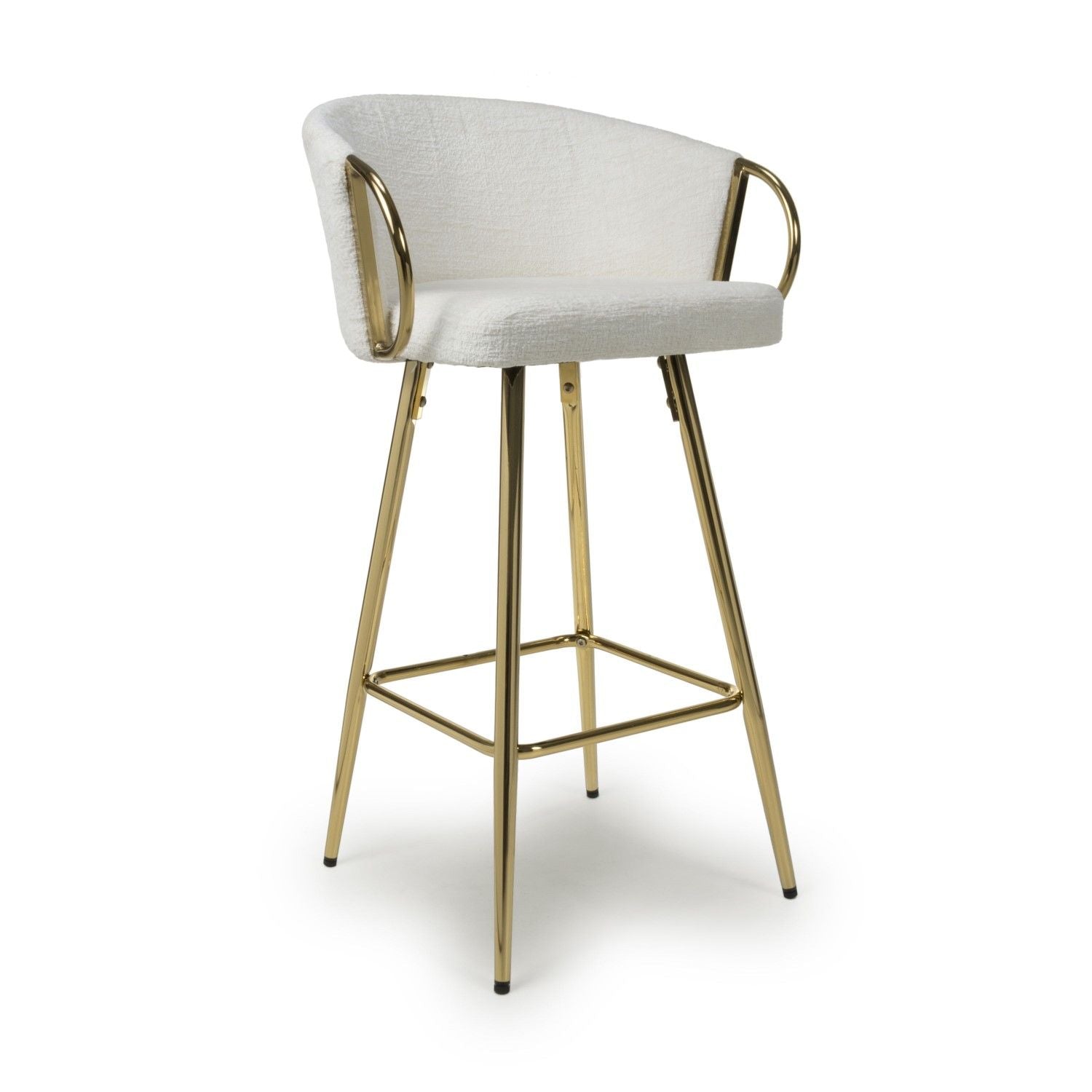 Cream Textured Fabric Kitchen Bar Stool Gold Framed